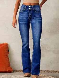 Jean évasé à double boutonnage pour femme - Pantalon en denim coupe slim - Style streetwear décontracté printemps 2026