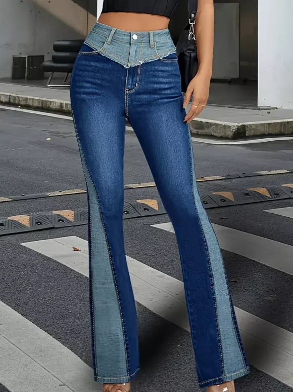 Jean évasé pour femme pantalon en denim évasé bleu bicolore de style Y2K 2026