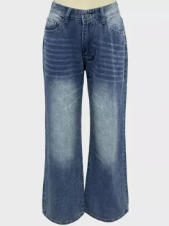 Jean baggy taille basse et jambes larges pour femme - Délavage moyen style vintage Y2K - Coupe ample - Streetwear décontracté été 2026