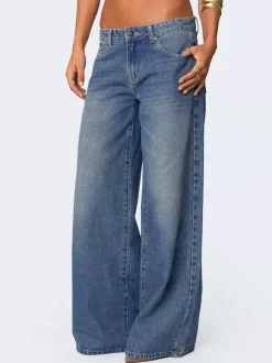 Jean baggy taille basse et jambes larges pour femme - Délavage moyen style vintage Y2K - Coupe ample - Streetwear décontracté été 2026