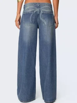 Jean baggy taille basse et jambes larges pour femme - Délavage moyen style vintage Y2K - Coupe ample - Streetwear décontracté été 2026