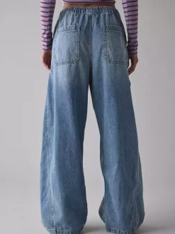 Jean cargo ample pour femme - Pantalon large délavé style rétro Y2K taille basse avec cordon de serrage - Collection printemps streetwear 2026
