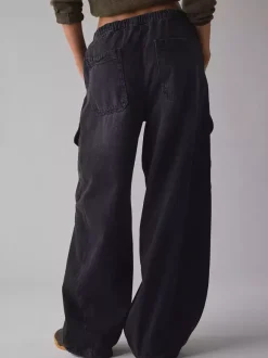 Jean cargo ample pour femme - Pantalon large délavé style rétro Y2K taille basse avec cordon de serrage - Collection printemps streetwear 2026