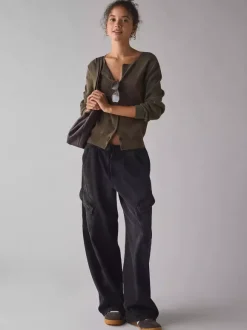 Jean cargo ample pour femme - Pantalon large délavé style rétro Y2K taille basse avec cordon de serrage - Collection printemps streetwear 2026