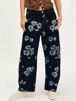 Jean fleuri à jambes larges pour femme - Pantalon en denim bohème à coupe en fer à cheval - Festival de musique de printemps 2026