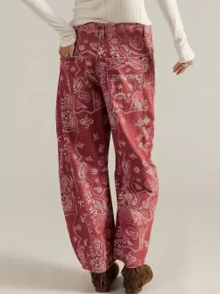 Jean à imprimé cachemire pour femme - Pantalon en denim rose bohème à jambes larges et coupe en fer à cheval - Festival de musique de printemps 2026
