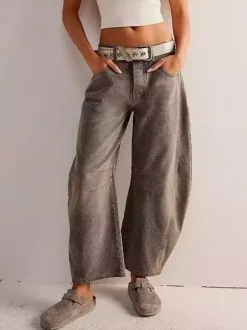 Jean à jambes larges et amples pour femme - Pantalon en denim coupe en fer à cheval avec détails de couture - Collection streetwear décontractée printemps 2026