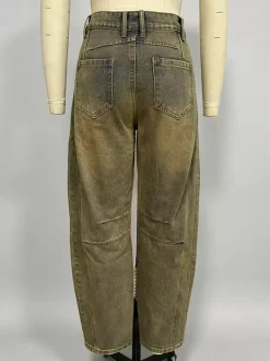 Jean à jambes larges et amples pour femme - Pantalon en denim coupe en fer à cheval avec détails de couture - Collection streetwear décontractée printemps 2026