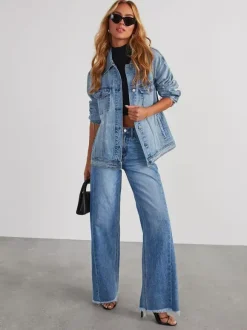 Jean large à coutures apparentes pour femme - Denim délavé à ourlet brut rétro - Collection streetwear décontractée printemps 2026