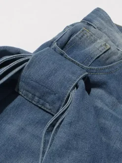 Jean large à n艙ud papillon pour femme - Bleu moyen style Y2K taille haute coupe baggy - Collection streetwear printemps 2026