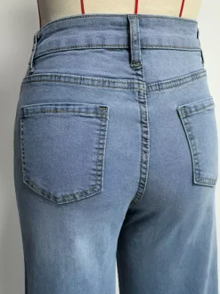 Jean palazzo à jambes larges pour femme - Denim bleu clair rétro taille haute minimaliste évasé - Tenues de vacances d'été 2026