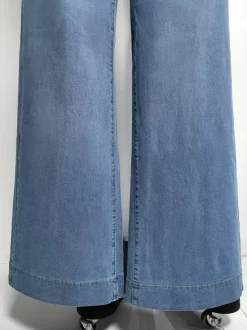 Jean palazzo à jambes larges pour femme - Denim bleu clair rétro taille haute minimaliste évasé - Tenues de vacances d'été 2026