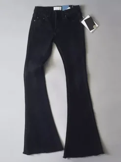 Jean Pantalons en Denim Bas Evasée à Zip avec Poches Unicolore