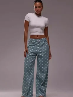 Jean à pois à jambes larges pour femme - Pantalon droit rétro non élastique - Streetwear chic printemps 2026