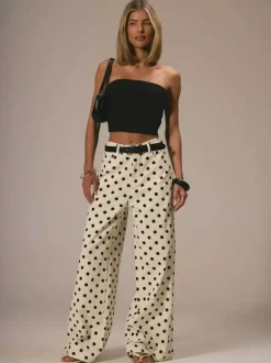 Jean à pois à jambes larges pour femme - Pantalon droit rétro non élastique - Streetwear chic printemps 2026
