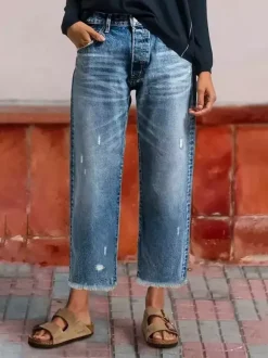 Jeans femme droite charmants en denim décontracté