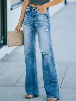 Jeans Femme Jeans Décontractés En Coton Pantalon À Pattes D'éléphant