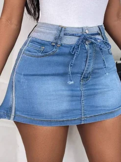 Jeans femme skinny jeans modernes en denim décontractés à ceinture