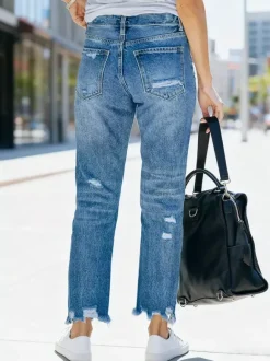 Jeans femme bas en denim délavé court jeans décontractés