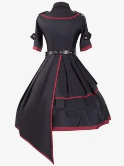 JoJo's Bizarre Adventure Queen Bite the Dust Robe gothique militaire Lolita OP Ensemble 3 pièces Rivet à chaîne noire