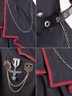 JoJo's Bizarre Adventure Queen Bite the Dust Robe gothique militaire Lolita OP Ensemble 3 pièces Rivet à chaîne noire
