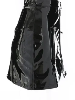 Jupe Courte Moulante Femme en Cuir Synthétique Vernis Sexy Coupe Cintrée à Zip avec Poches Unicolore