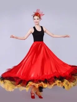 Jupe De Danse 2026 En Couches De Flamenco Rouge Long Costume De Danse Déguisements Halloween