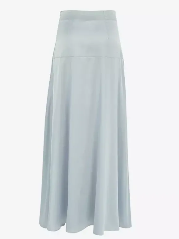 Jupe en satin gris avec fente taille haute couleur unie jupe longue d'été trapèze pour femme 2026