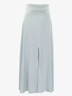 Jupe en satin gris avec fente taille haute couleur unie jupe longue d'été trapèze pour femme 2026