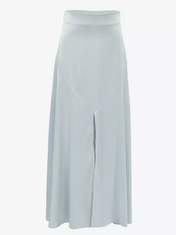Jupe en satin gris avec fente taille haute couleur unie jupe longue d'été trapèze pour femme 2026
