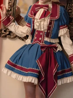 Jupe idole lolita n艙uds bleu profond 艙illets jupes lolita