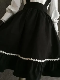 Jupe lolita excellente noire classique en chiffon impression à volants Déguisements Halloween