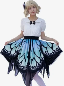 Jupe Lolita Mode Harajuku Volants Papillon Jupe Imprimée Irrégulière