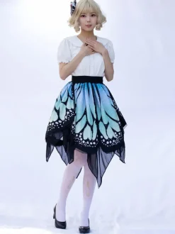 Jupe Lolita Mode Harajuku Volants Papillon Jupe Imprimée Irrégulière