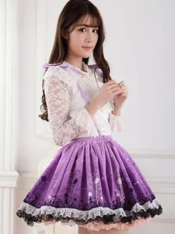 Jupe Lolita violete douse excellente en polyester impression avec dentelle Déguisements Halloween