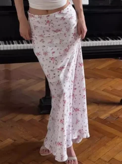 Jupe longue à imprimé floral pour femme - Style cottagecore taille basse coupe ajustée - Idéale pour un pique-nique d'été décontracté (collection 2026)