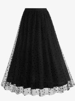 Jupe longue élégante en tulle à motif c艙ur pour femme - Jupe longue trapèze taille haute en maille vaporeuse - Tenue de soirée printemps-été 2026