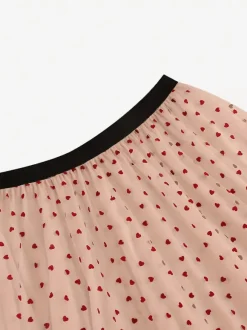 Jupe longue élégante en tulle à motif c艙ur pour femme - Jupe longue trapèze taille haute en maille vaporeuse - Tenue de soirée printemps-été 2026
