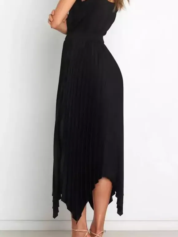 Jupe Longue Plissé Marron Irrégulière Taille Haute Polyester Bas Pour Femmes