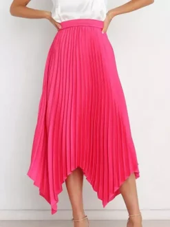 Jupe Longue Plissé Marron Irrégulière Taille Haute Polyester Bas Pour Femmes
