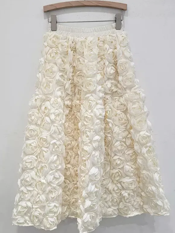 Jupe longue rose 3D couleur unie pour fête d'anniversaire jupe trapèze pour femme 2026