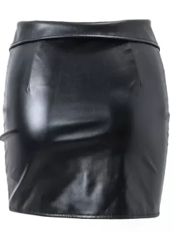 Jupe Pour Femme Noir Détails Métalliques Cuir PU Short Femme Bas