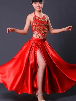 Jupe De Flamenco Pour Filles Paso Doble Costume De Danse Enfants Red Split Costumes De Tauromachie Espagnole Déguisements Halloween