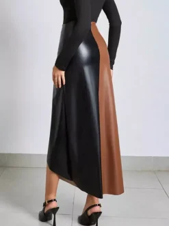 Jupe en similicuir taille haute et fente asymétrique pour femme 2026