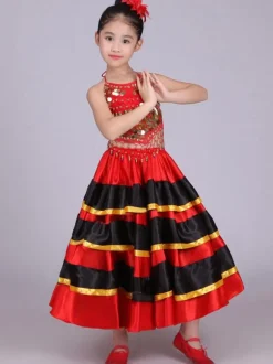 Jupe Flamenco Filles Paso Doble Costume De Danse Enfants Split Costumes De Corrida Déguisements Halloween Robe de Princesse Fille