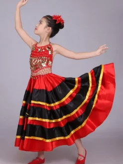Jupe Flamenco Filles Paso Doble Costume De Danse Enfants Split Costumes De Corrida Déguisements Halloween Robe de Princesse Fille