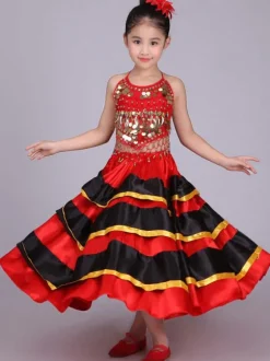 Jupe Flamenco Filles Paso Doble Costume De Danse Enfants Split Costumes De Corrida Déguisements Halloween Robe de Princesse Fille