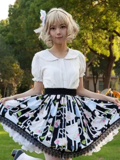 Jupe Harajuku mode Lolita SK Cardcaptor Sakura imprimé fleuri noir volants