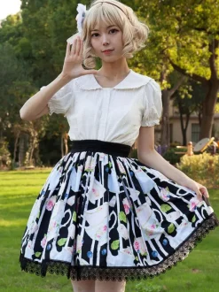 Jupe Harajuku mode Lolita SK Cardcaptor Sakura imprimé fleuri noir volants