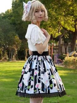 Jupe Harajuku mode Lolita SK Cardcaptor Sakura imprimé fleuri noir volants